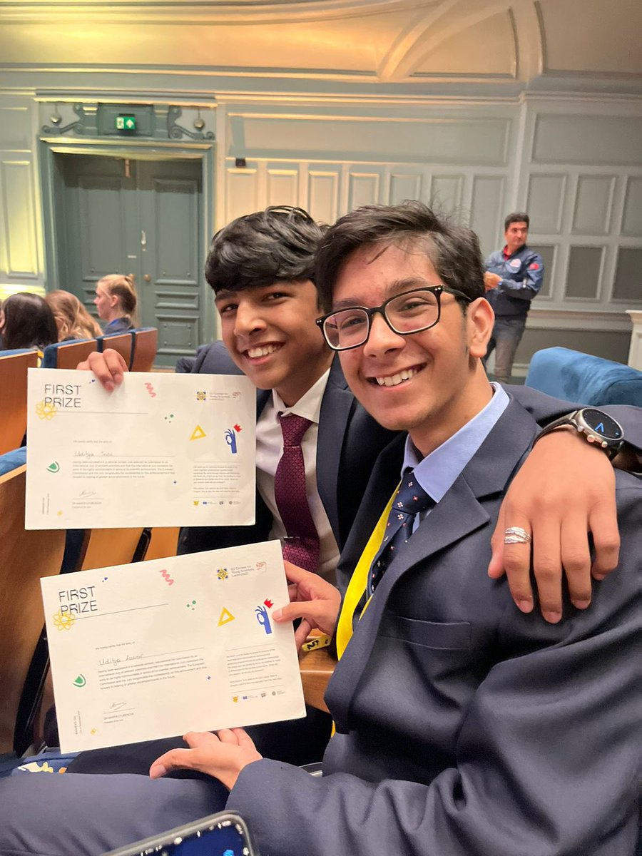 BTYSTE2022 winners Aditya Kumar and Aditya Joshi, have scooped 1st place at this year’s European Union Contest for Young Scientists (EUCYS) with their project entitled: “A New Method of Solving the Bernoulli Quadrisection Problem”.