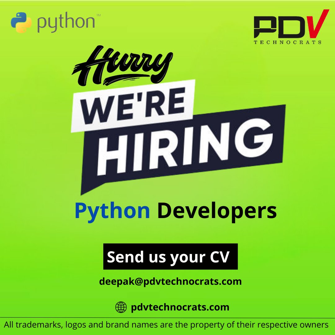 We are hiring for Python developer at our Kothrud, Pune office for Junior and Senior positions.

Send profiles to us at :
deepak@pdvtechnocrats.com

 #hiring #pune #jobs #jobsearch #recruitment #job #nowhiring #recruiting #career #employment #careers #hiringnow #work #jobseekers