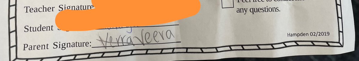 CherishToday08's tweet photo. I sent home an “oops” form w/ a student on Thurs for constantly not following a rule. The kid brought it back signed Fri. I usually just file it away but it caught my eye….kiddo forged the parent’s signature but spelled it wrong and tried again🤪🫣 #forged #ohmy #biggerproblem https://t.co/Nfj65y6gM8