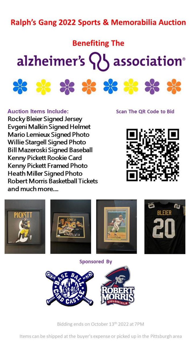 Ralph’s Gang Sports and Memorabilia Auction is in full swing. Get your bids in now. All proceeds benefit Alzheimer's Association- Greater PA Chapter

#alzheimers #alzheimersawareness

app.galabid.com/ralphsgang2022…