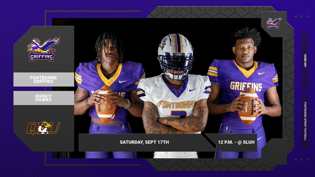 GAME DAY! @FontbonneSprint inaugural game is finally here! Kick-off at 12 p.m., against <a href="/QUHawks/">Quincy Hawks</a>! #FBUGriffins #SoarHigher @FontbonneU 

📺team1sports.com/prepcasts/?S=s…