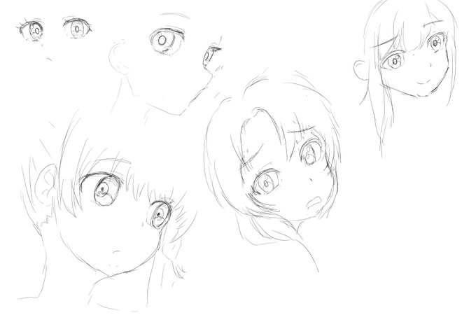 目ぇ練習・・自由変形使わずにに描けるようになる日は来るんかなあ 