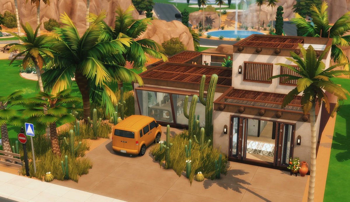 CherrieeeX's tweet photo. I decided to turn this backyard into a full build, a small rental for my sims. Im gonna share some interior screenies these days &amp; have it on my gallery soon!!
Here's the "Desert Luxe Villa" in Oasis Springs🏜️🌴
@TheSims
#ShowUsYourBuilds #TheSims #PS4 #DesertLuxeKit https://t.co/CFqth4vD9D