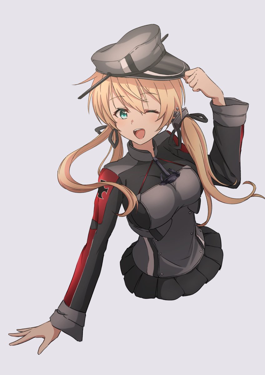 prinz eugen (kancolle) 1girl solo hat peaked cap blonde hair one eye closed twintails  illustration images