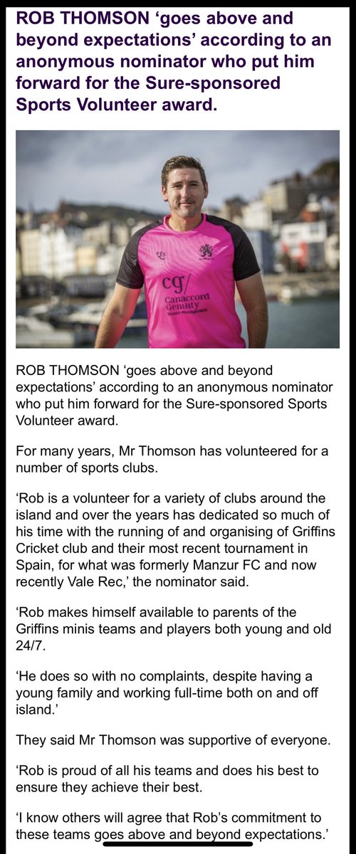CanaccordCC's tweet photo. 🙌🏻 ICYMI - our Club Secretary @RobThomson1987 has been nominated for ‘Sports Volunteer of the Year’ in this years Pride of Guernsey awards 🙌🏻

Please give him a vote via the link below - just two clicks does the trick! 👏🏻 🏏 

Voting ends tomorrow!

https://t.co/xctxawreiO https://t.co/R3W0rkWuOC