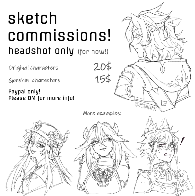 hey i'm in the mood to do some more sketching! 
DM if interested. RTs appreciated!✨ 