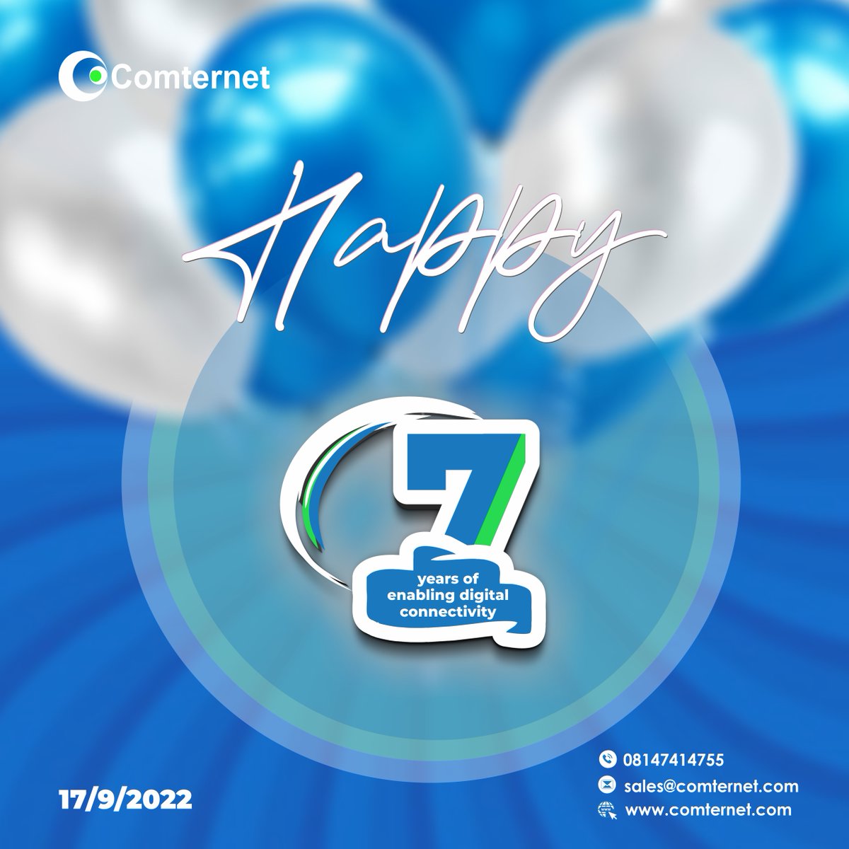 comternet's tweet photo. Comternet is 7 today!
Join us as we celebrate 7 years of enabling digital connectivity!
7 years of dedication!
Thank you for trusting us
Comternet...Your World is Here!
#happyanniversary #comternet https://t.co/4cwiq5Kvg4