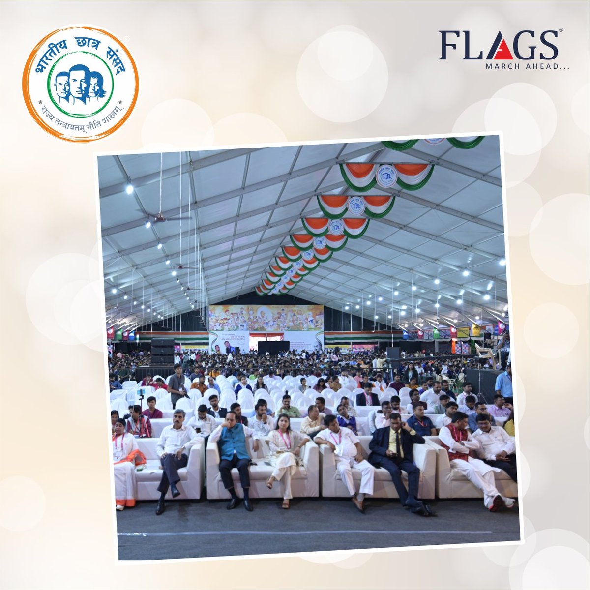Flagscompany's tweet photo. Day 2 also witnessed huge response from the media across India. Team Flags is setting new standards everyday. Stay tuned for more updates. (1/2) 

#MITCampus #Event2022 #BharatiyaChhatraSansad #Audience #Media #MarketingAgency #Pune https://t.co/wwfguqcNkI