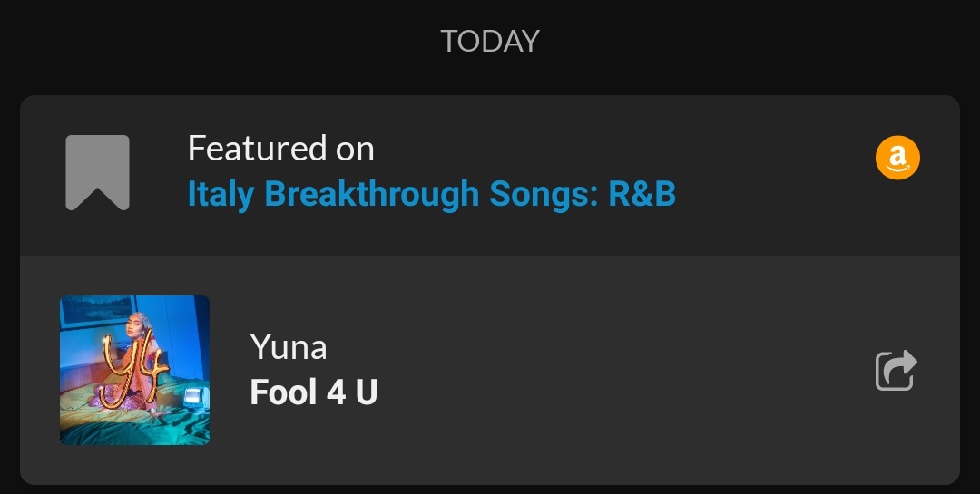 misslissaz's tweet photo. #fool4u by @yunamusic is entering the Italy Breakthrough Songs: R&B at #72 🇮🇹 https://t.co/BtLOS493ag