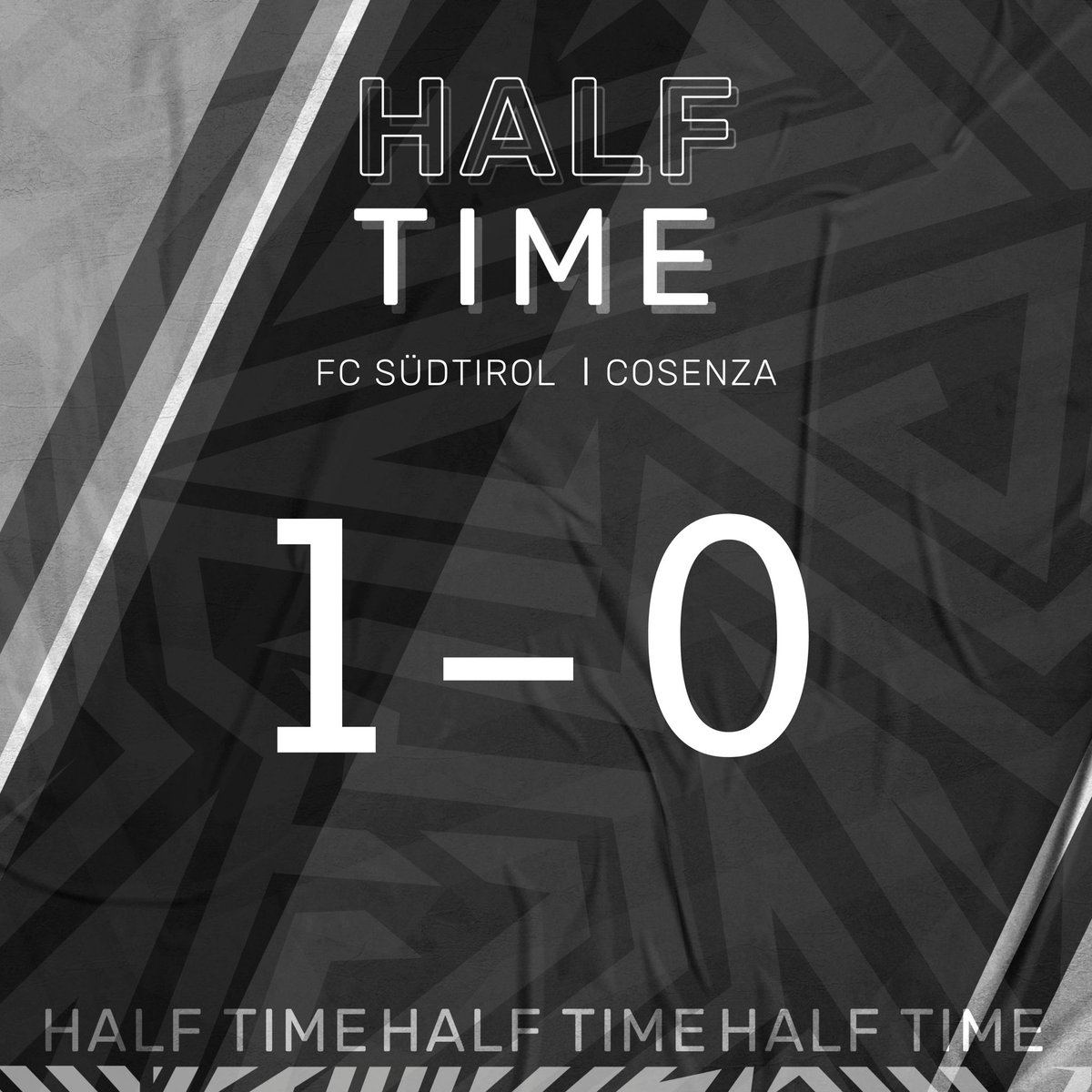 fclubsuedtirol's tweet photo. ⚽️HALF TIME
La rete di #Rover al 22' ci permette di condurre all'intervallo: 1-0.
#SerieB #SerieBKT #FCSCOS #FCSüdtirolCosenza #FCS https://t.co/nZ9KT6LXkh