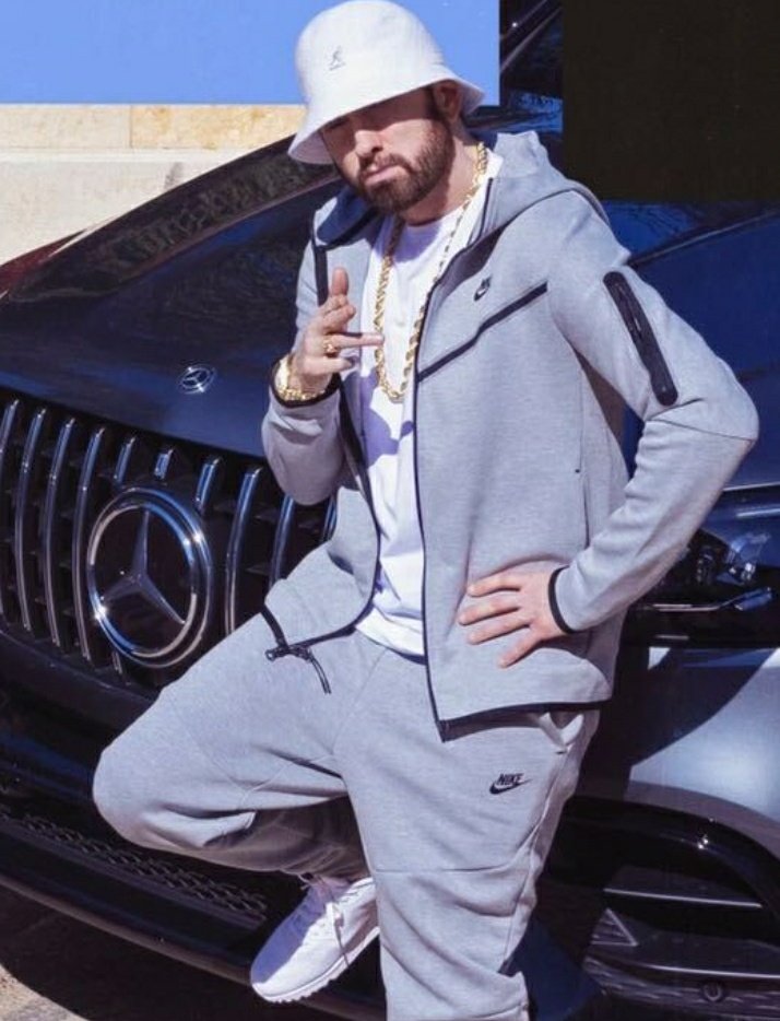 Marshall Mathers Eminem Wearing A Hat Gray Hoodie Eminem Hoodie