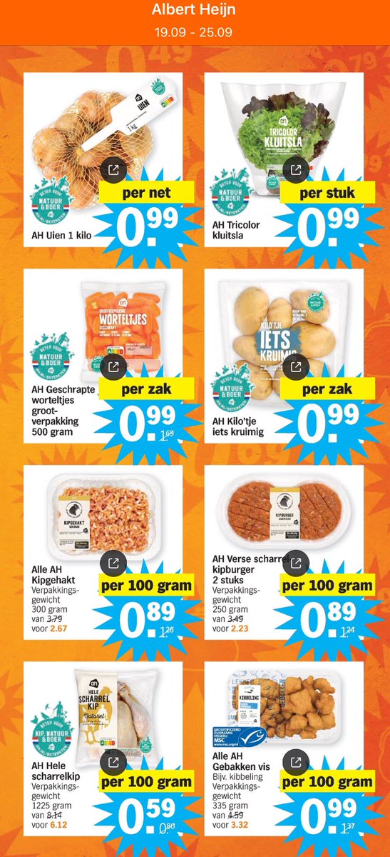 Komende week heeft <a href="/albertheijn/">Albert Heijn</a> weer mooie aanbiedingen: 150 producten lager dan 1 euro. Hoe? Nou, per ‘100 gram’. What!? Gaan we straks nog adverteren per gram (specerijen), slok (bier) of hap (chips)? Wat een volksverlakkerij dit. En hooghartige marketing.
