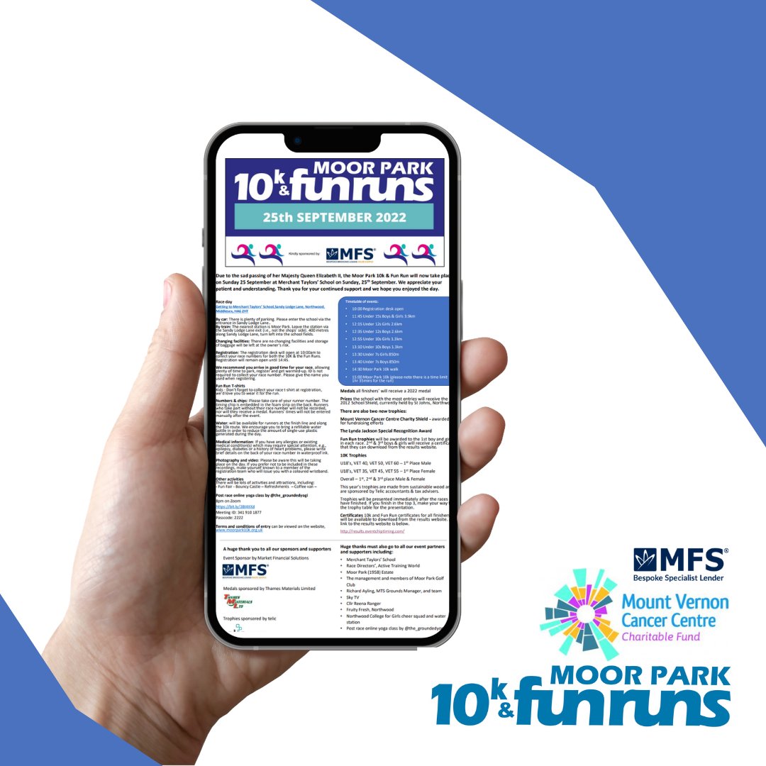 The final race day information has been e-mailed out to all entrants.

If you've missed it, you can read it here; activetrainingworld.co.uk/wp-content/upl… 

SEE YOU SOON! 👋 #MoorPark10K