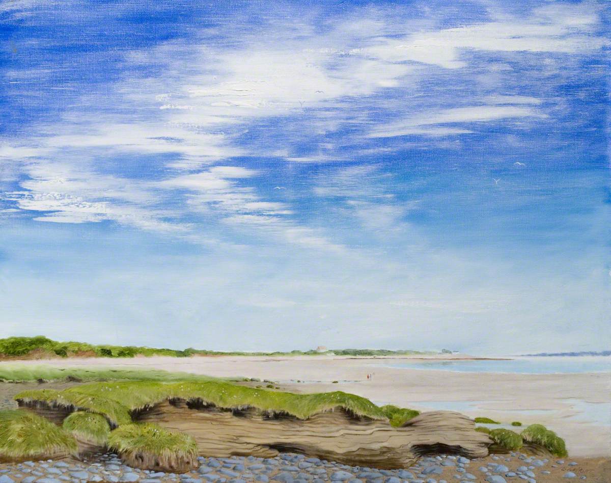 DumGalMuseums's tweet photo. Beautiful painting of #thesolway by Gordon Wright, 2009. Now on display in #annan #museum as part of our #washedaway #exhibition commemorating annan's #lostbridges & other #thingslost (such as the #solway #viaduct, the remains of which can be seen in this #painting). https://t.co/oVjCAobu0c