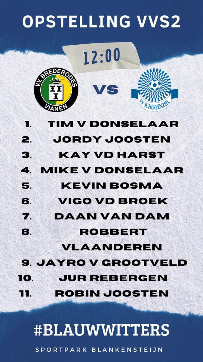 VVScherpenzeel's tweet photo. Opstelling Scherpenzeel 2 in hun uitwedstrijd tegen Brederodes 2.

Kom op Blauw-wit!

#Scherpenzeel
#vvschpenzeel
#brederodes https://t.co/p2GBaXb4lu