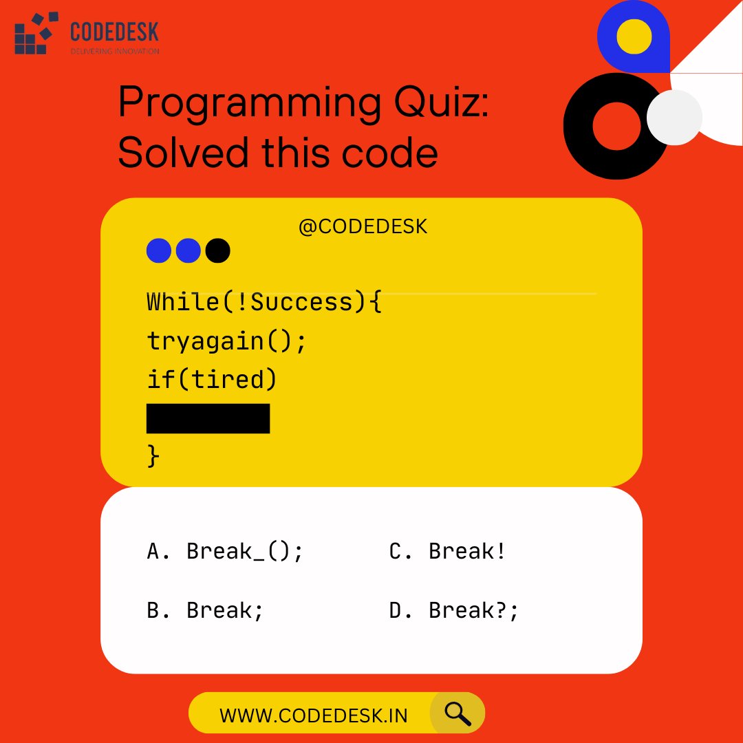 Codedeskin's tweet photo. Solved this code and give the answer in the comment section !!
.
.
.
.
.
#quiz #quiztime #programming #code #quizzes #facts #knowledge #fun #education #study #games #quizoftheday #codedesk #training #learning https://t.co/L0ZtdVW8mj