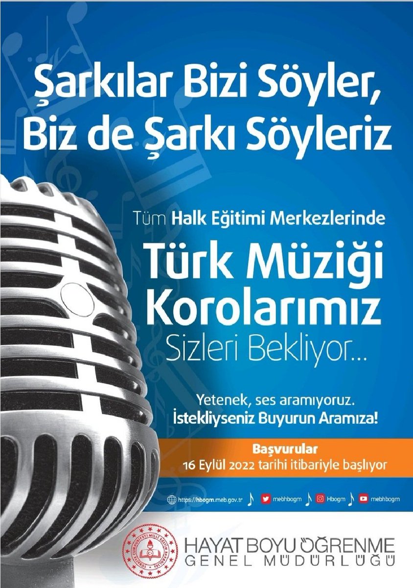 Doğanşehir Halk Eğitimi Merkezimizde " 🇹🇷 Türk Müziği " kurslarımız başlıyor. Başvuru için tüm vatandaşlarımızı Halk Eğitimi Merkezimize bekliyoruz. 
<a href="/mebhbogm/">MEB Hayat Boyu Öğrenme Genel Müdürlüğü</a>
<a href="/sdulger43/">Sabahattin DÜLGER</a>
@hbogm
<a href="/MAvsar44/">Avşar</a> <a href="/DogansehirMem/">Doğanşehir İlçe Milli Eğitim Müdürlüğü</a>
<a href="/DogansehirBelTr/">Doğanşehir Belediyesi</a>