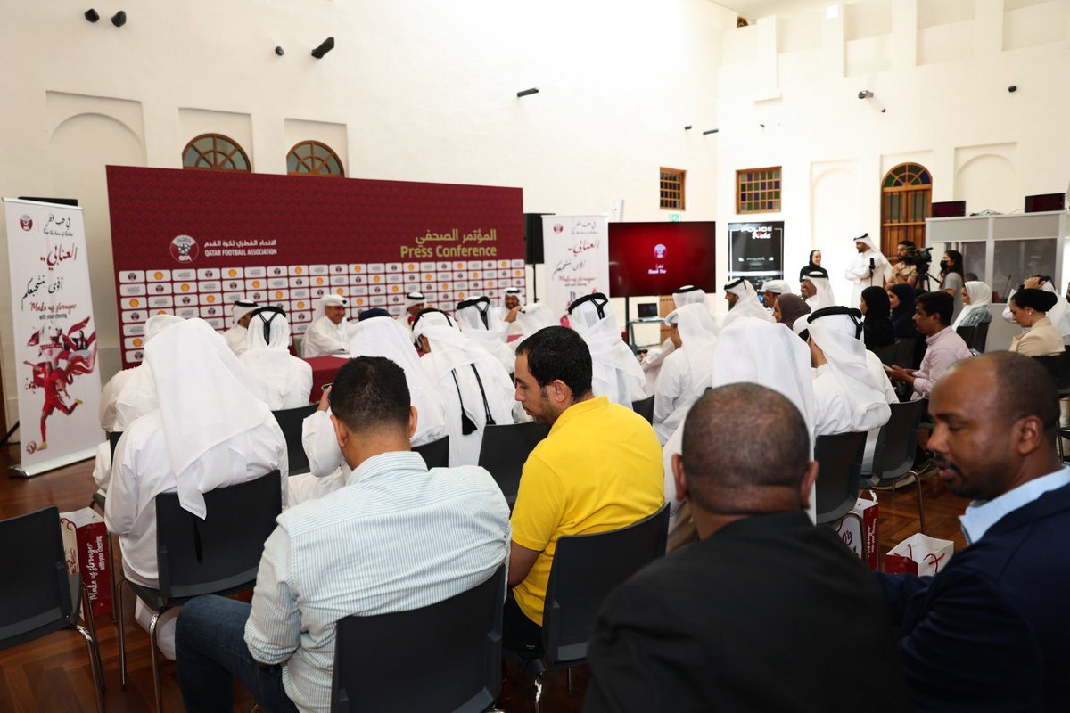QFA_EN's tweet photo. 📸 Photos from the press conference for the QFA’s promotional campaign marking the participation of our 🇶🇦 national team in the 2022 World Cup

#ForTheLoveofQatar
#MakeUsStrongerWithYourCheering https://t.co/GrSPpDN42k