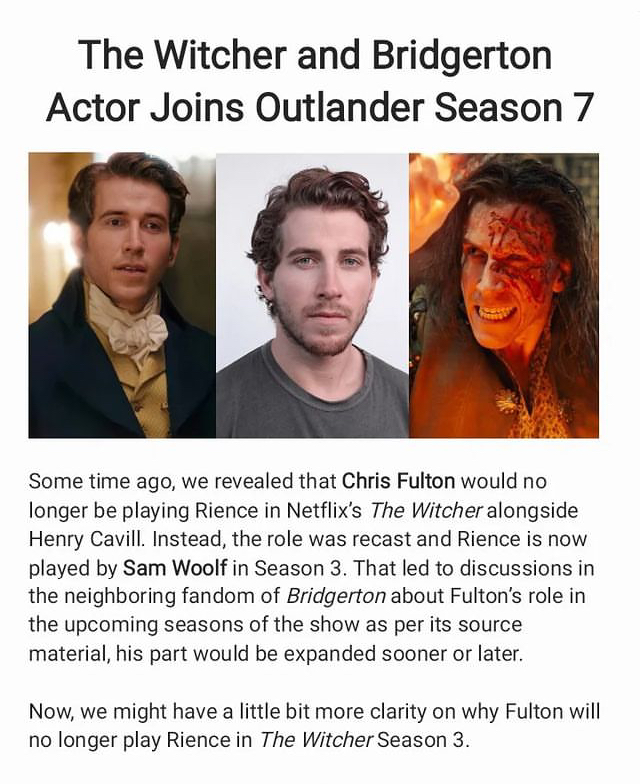 LadyT510's tweet photo. "New" BAD GUY for #Outlander S7!
Chris Fulton of 'The Witcher’ & ‘Bridgerton’ has joined the cast as Rob Cameron
~The Mackenzie's Nemesis~
#chrisfulton #robcameron #rikrankin
#samheughan #caitrionabalfe #sophieskelton
#witcher #bridgerton @outlander_starz
cassmorann IG https://t.co/3EowYjtpqz