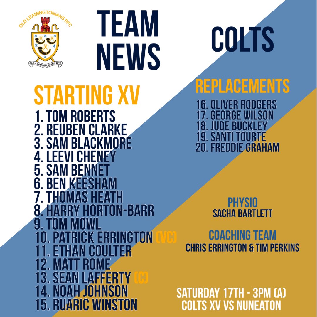 olrfc's tweet photo. Our Colts are looking great for their game against Nuneaton 😍
#teamannouncement #olrfc #goldandblue https://t.co/FHCPbvN4ni