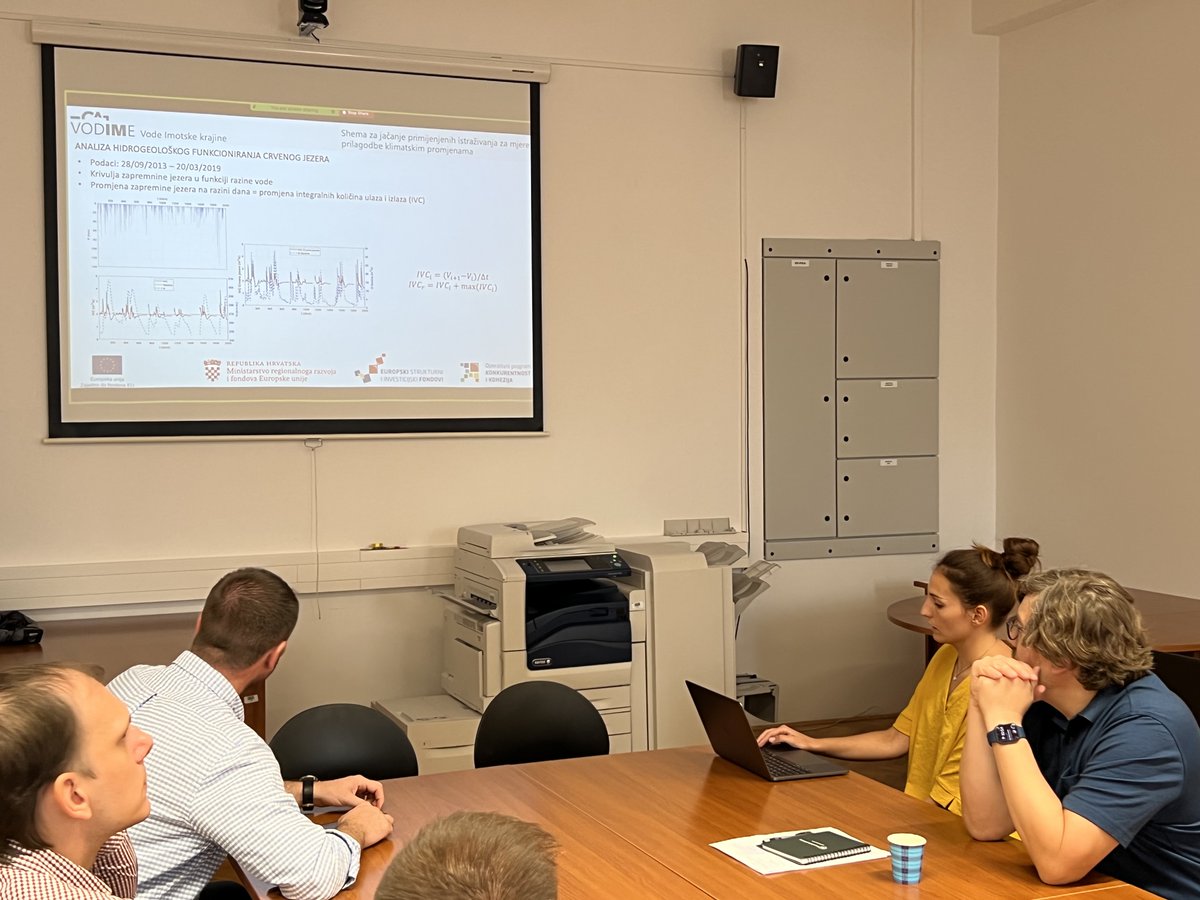 geog_pmf's tweet photo. #VODIME project meeting at #FGAG #Split. Analysis of achievements - installed equipment for monitoring the #karst #lakes of #Imotski and the scientific impact of the project. Making plans for future field work, preparing documents for adaptation to climate change. https://t.co/LGl9pXZgTP