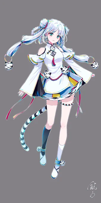 とらとら様()よりご依頼いただき キャラデザ及び全身イラストを制作させていただきました!虎モチーフのキュートなチャイナ風女子に仕上げております 