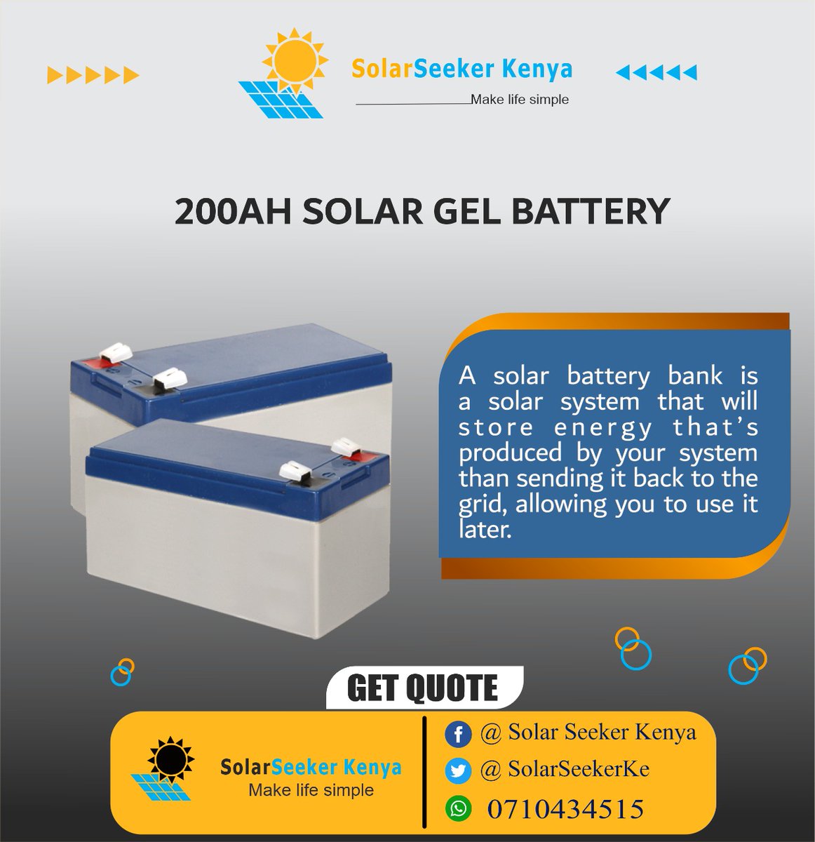 The brightest idea is using solar to energize your life and enjoy affordable electricity for a long run. Avoid Power Blackouts, Get a Solar Backup!

Get a quote: wa.me/message/PZZEFU… 

Red Alert #MasculinitySaturday #NyegeNyege2022 Dr Ruto Nameless President Ruto Kisii Nakuru