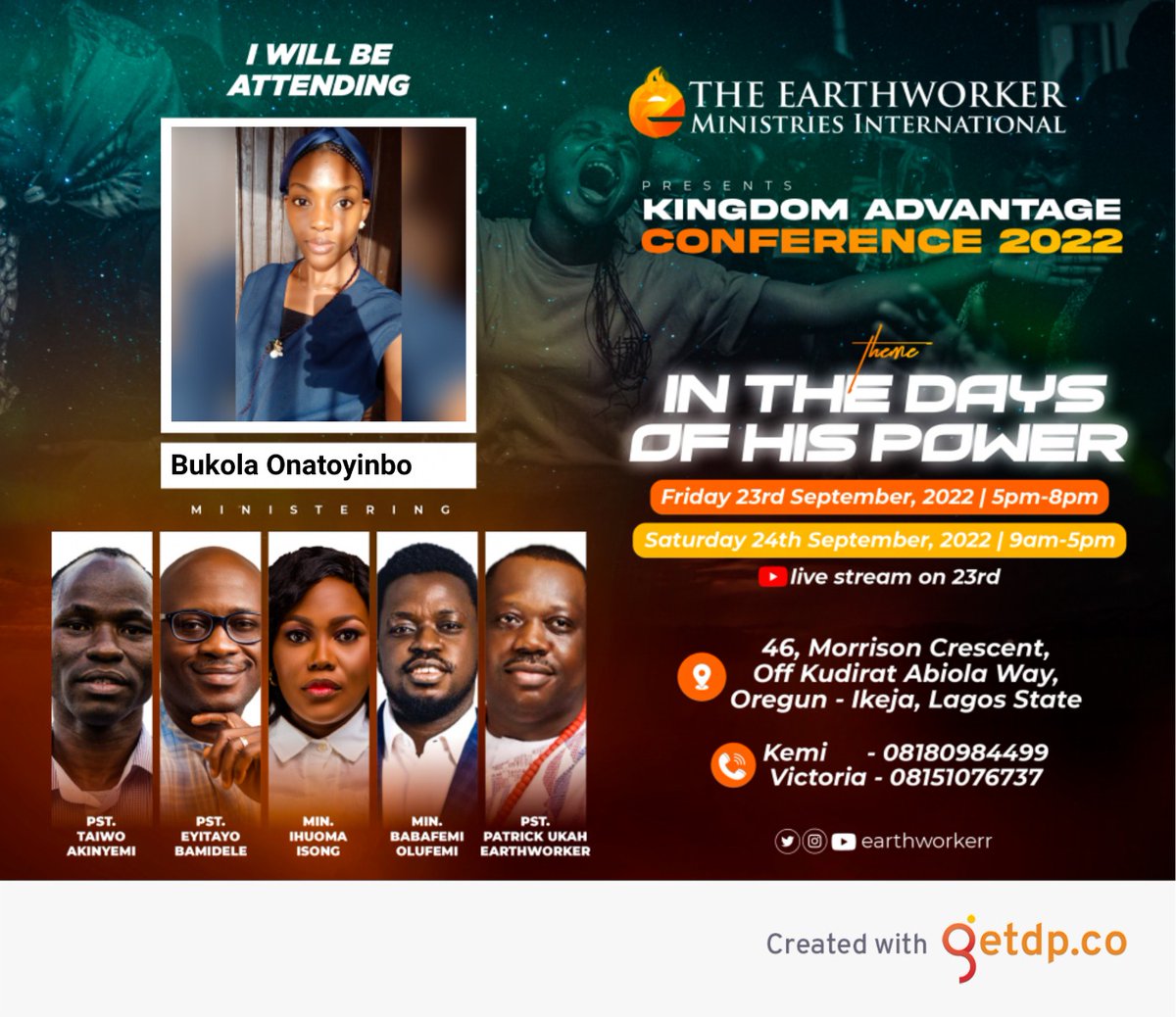 bukkyonatoyinbo's tweet photo. It's 7 days to go 💃💃💃

#KingdomAdvantage2022
#InTheDaysOfHisPower
#EarthworrkrrMinistries https://t.co/gENjgdcqqp