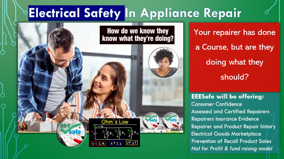 RegUrAppliance's tweet photo. Electrical Appliance Repair #Safety Standards set to come from #EEESafe 1st Qtr 2023 @eeesafe @AMDEA_UK @OfficeforSandS @beisgovuk @ElecSafetyFirst @ukfa_org @IFICForensics @Dixon_Training @WelshGovernment @CIWM https://t.co/XCqKioT7E2