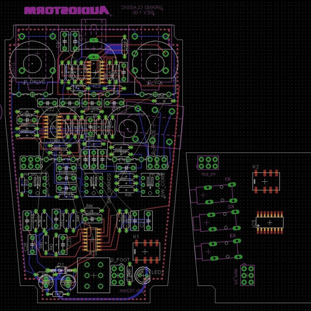 Audiostormco's tweet photo. Grand Classic PCB sketch in progress... #audiostorm #seanmandrake #grandclassicdistortion #distortionpedal #overdrivepedal #madeinuk #madeinmanchester #guitareffecst #guitarfx #fxpedals #gottone #kickstarter https://t.co/0ljQwIWE74