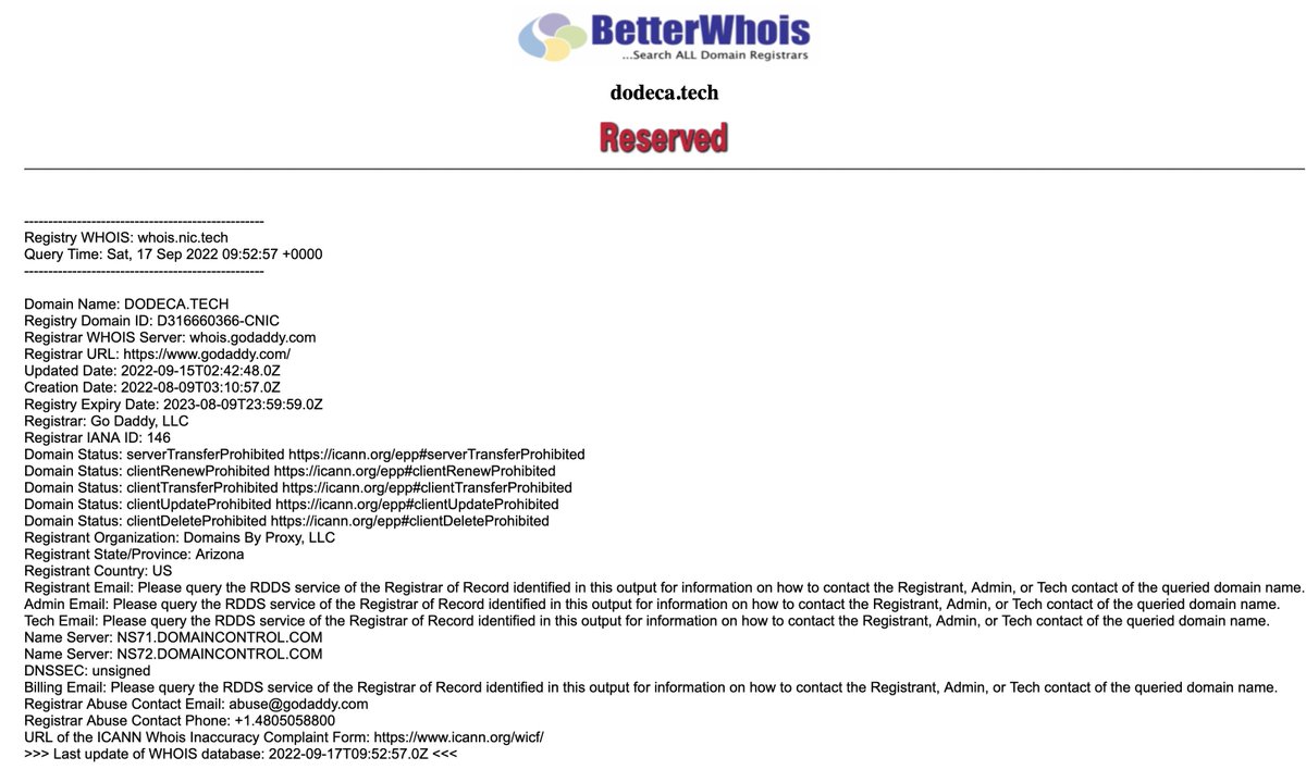 DodecaJustice's tweet photo. We know the now deleted domain https://t.co/hSb6Iv98K7 was registered with godaddy. Of course domain privacy was used but nothing that a court order can't uncover. We are coming for you Matt @Triquetra369 with the full power of the US court justice system

$dodeca #dodecajustice https://t.co/tR13CQJJ3n