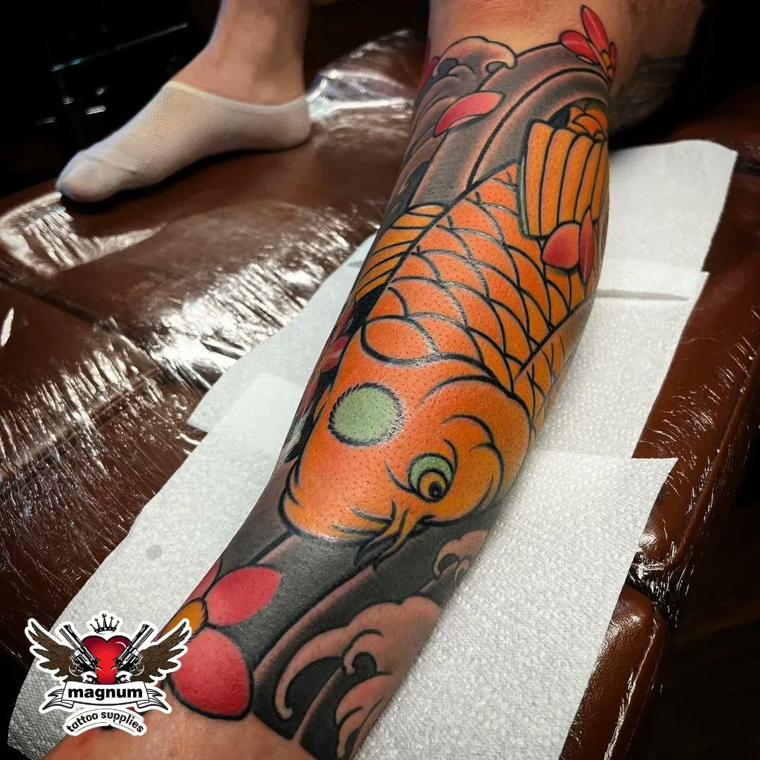 MagnumTattooSupplies on X: Fantastic work on this Koi fish lower leg sleeve  by Mikkel Østberg done using #magnumtattoosupplies 🙌 . . #koi #koifish  #koicarp #japanesekoi #japanesetattoo #japanesetattoos #iresumi  #bestirezumi #japanesebodysuit