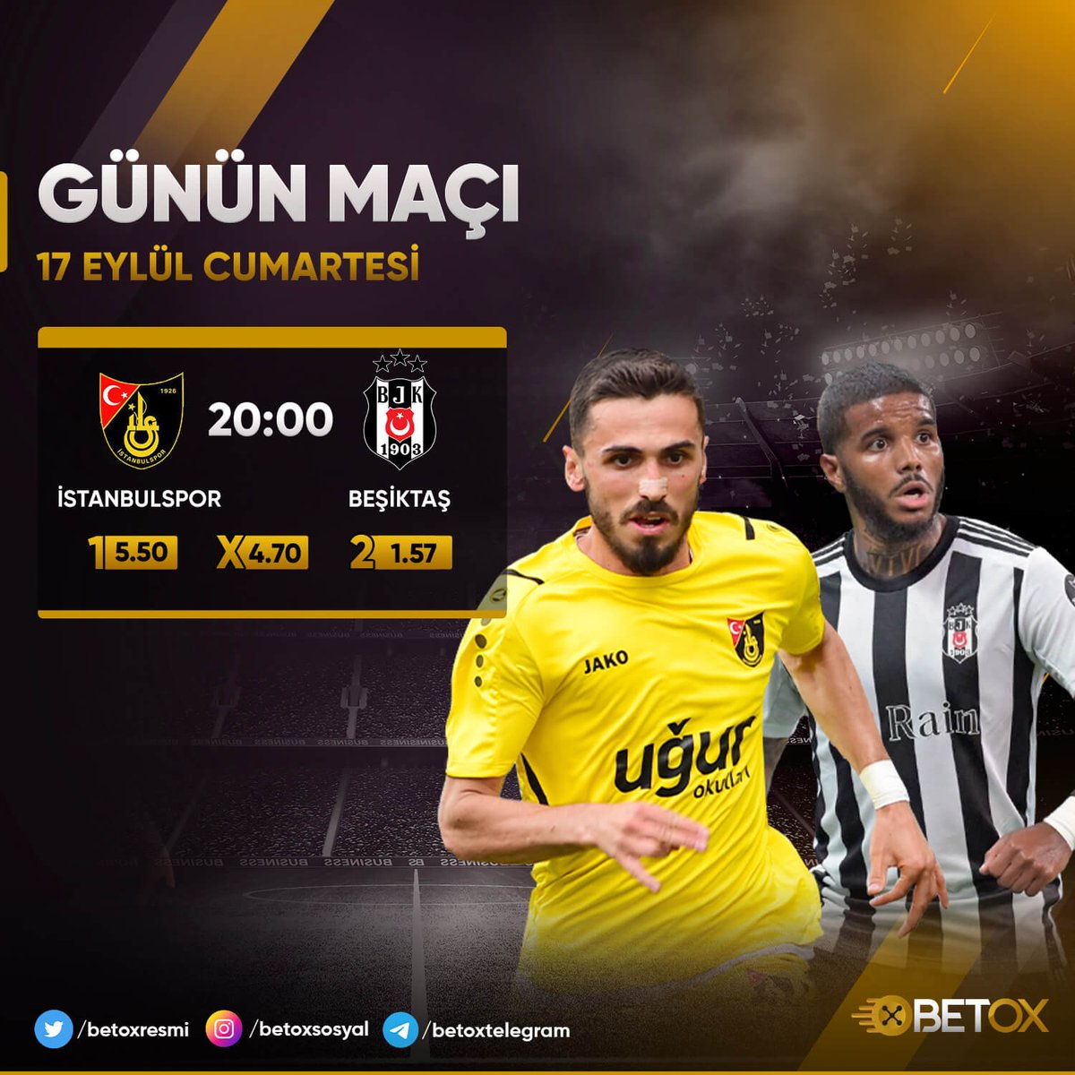 İstanbulspor - Beşiktaş karşılaşmasında doğru skoru bilen ilk 10 kişiye 50₺ Freebet şansı 🍀🔥

Retweetle, Arkadaşını Etiketle ve kullanıcı adınla skor tahminini paylaş! 🔥

Not: Yüklemeler maç bitiminden 24 saat içerisinde yapılacaktır.