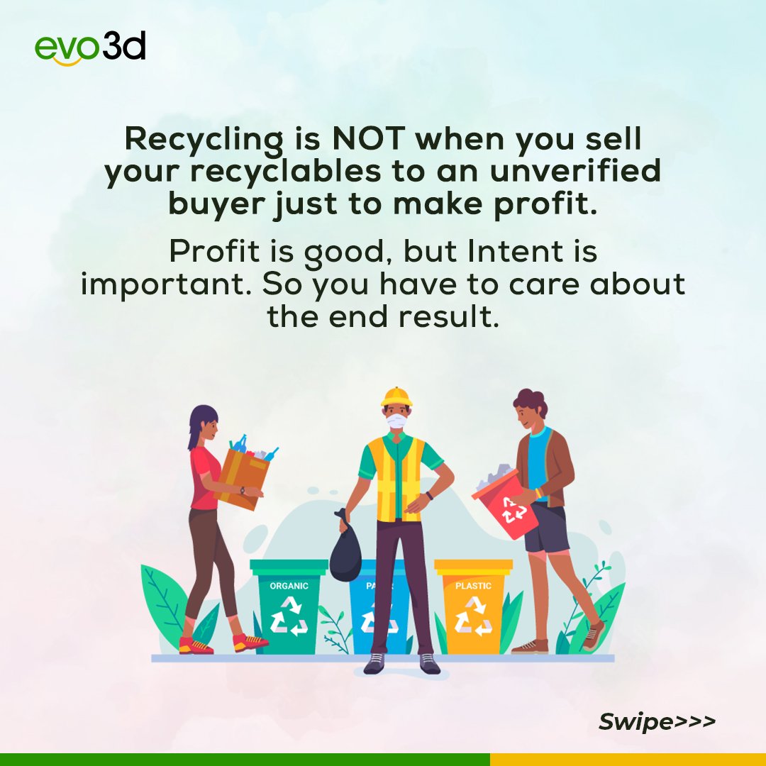 evo3dng's tweet photo. 1/2
Recycling should not be mistaken for any of these three and its benefits are much more than you think.
 
Recycling is when recyclable are collected, placed in a recycle bin and given to a recycling company to be reused for the production of goods. https://t.co/7B8AenDA9V