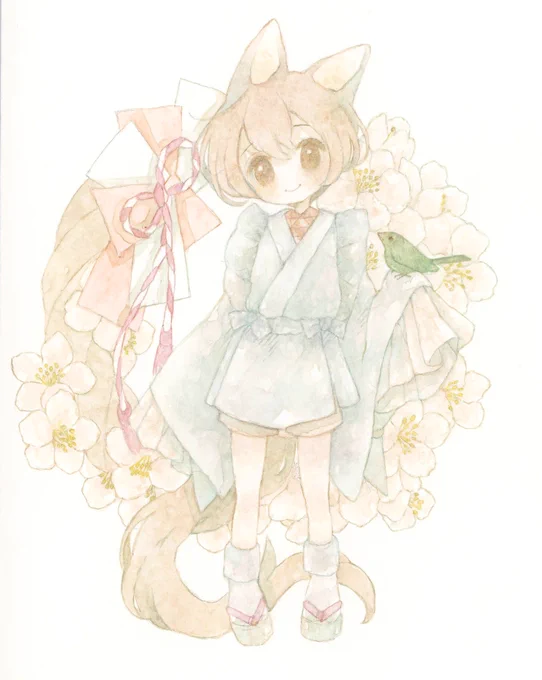 #自創作男子イラストフェス01春の夜明けの王子宵闇を纏う白亜の猫桜を守る白虎の神様 