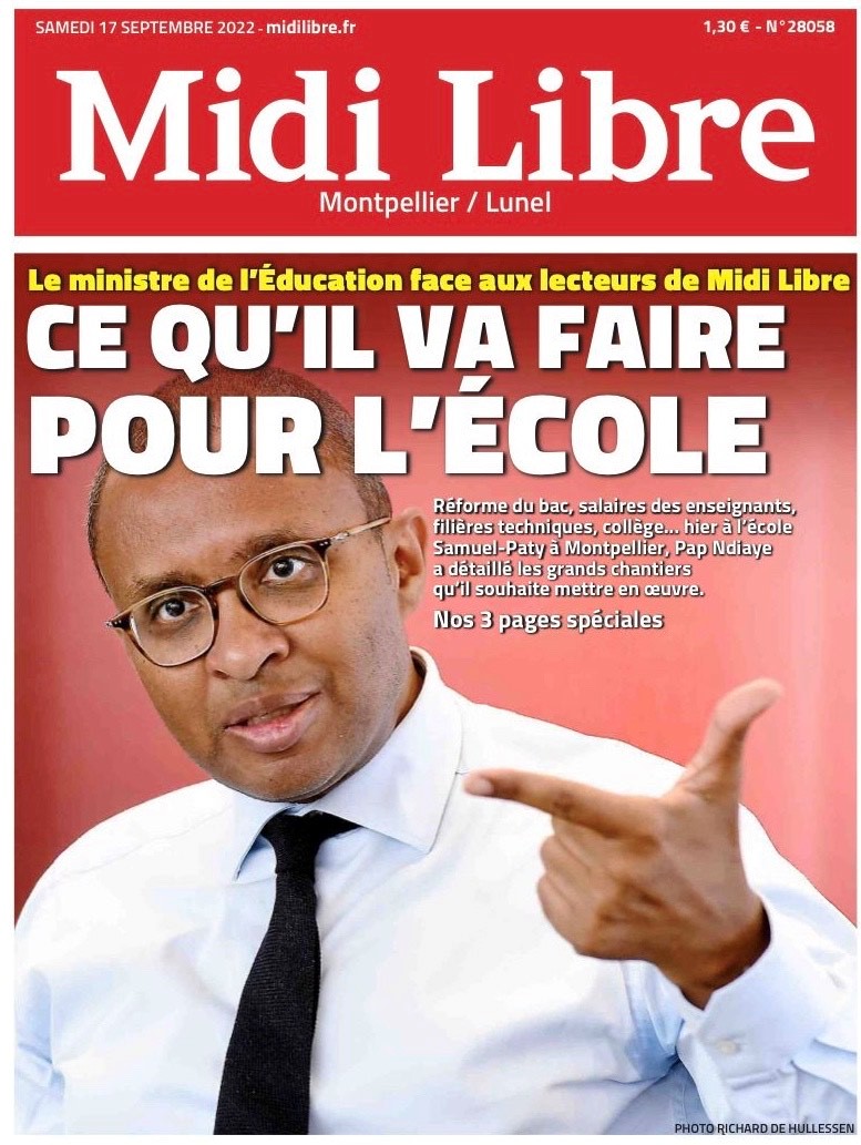 PapNdiaye's tweet photo. Rémunération des professeurs, réforme du collège, école inclusive ou éducation sexuelle.. Retrouvez mes échanges avec les 6 lecteurs de @Midilibre. https://t.co/Rzk3llUEHf
