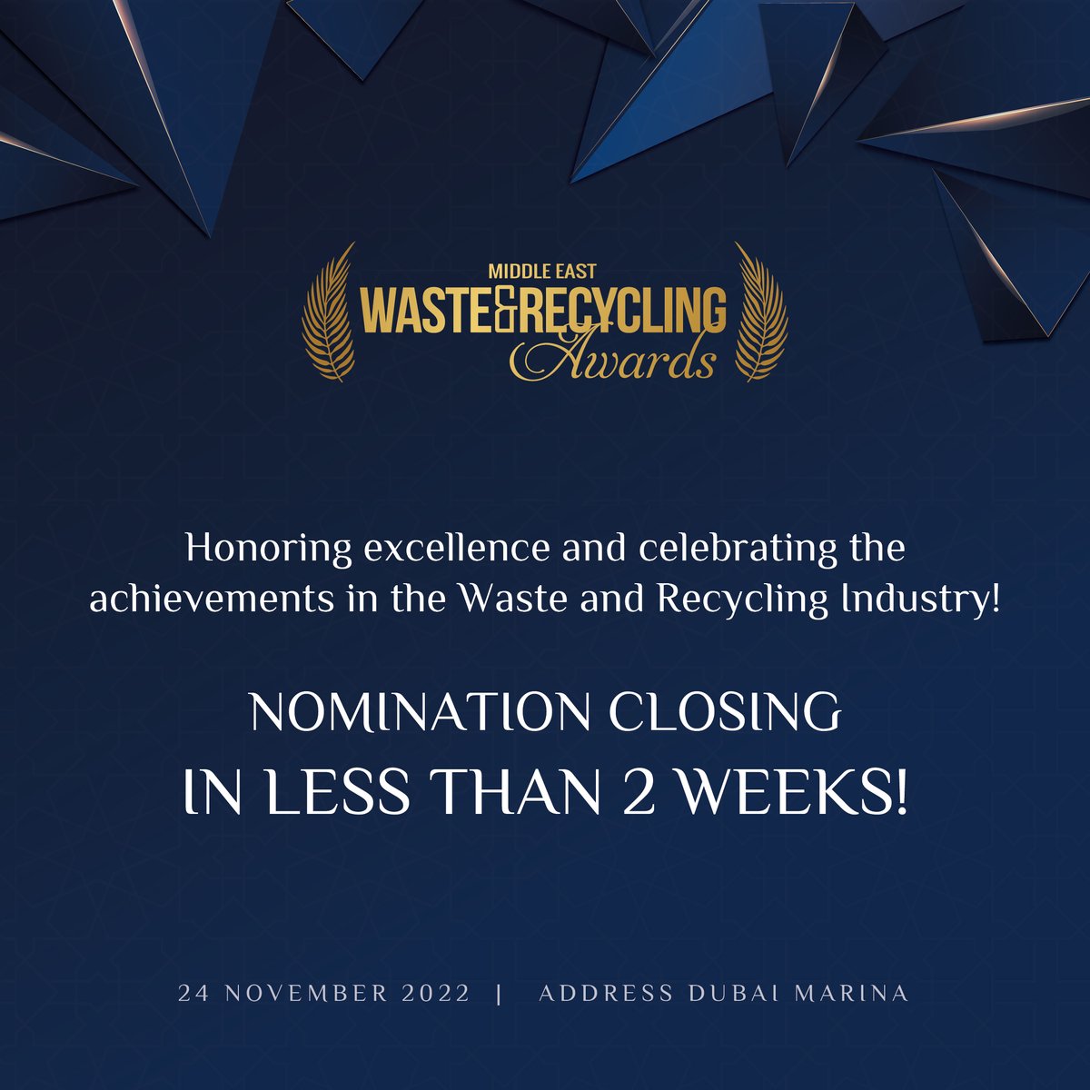The time is running out to nominate for the #MEWAR Awards!
Don’t miss out on the opportunity to highlight your contribution and win this award!
Hurry up, less than 2 weeks 🗓left!
bit.ly/3B2mZ6D

#awards #businessawards #middleeastawards #wrmea #nominations #mewar #Dubai