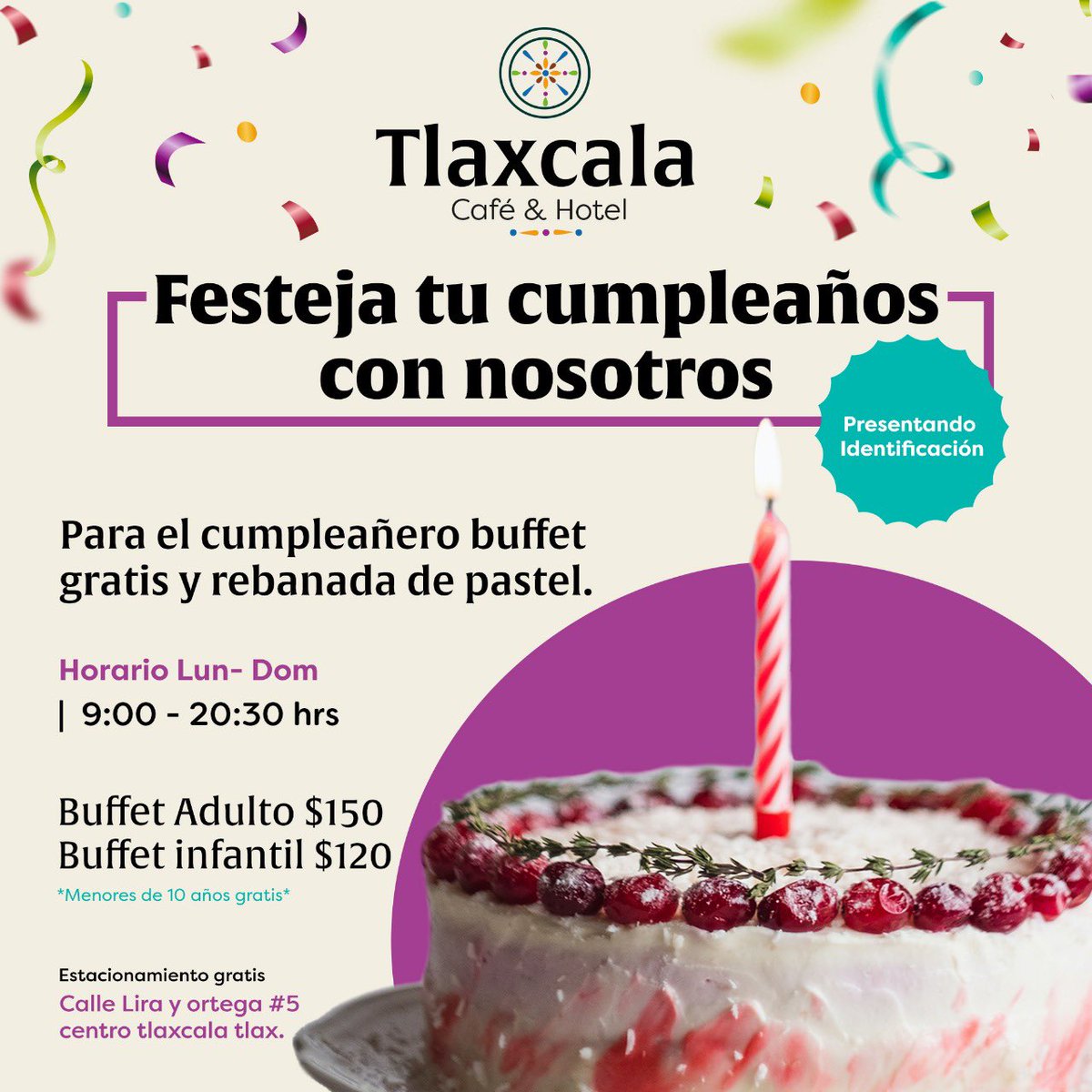HotelTlaxcala's tweet photo. Si eres de los cumpleañeros con buen apetito, “TLAXCALA CAFÉ” es el lugar ideal para pasar tu cumpleaños en familia, amigos y pareja. ¡Te esperamos!

✅ Estacionamiento y wifi gratuito.

#Tlaxcala #Apizaco #zacatelco #Chiautempan #Huamantla #Tlaxcalacentro #Mexico #cumpleañoz https://t.co/fsNE5fOx3w