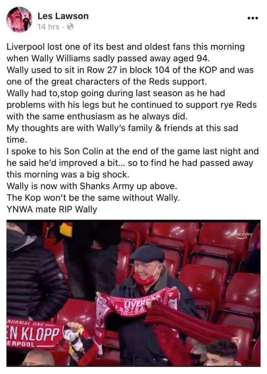 empireofthekop's tweet photo. RIP Wally ❤️ #YNWA https://t.co/eJV0OpzRpf