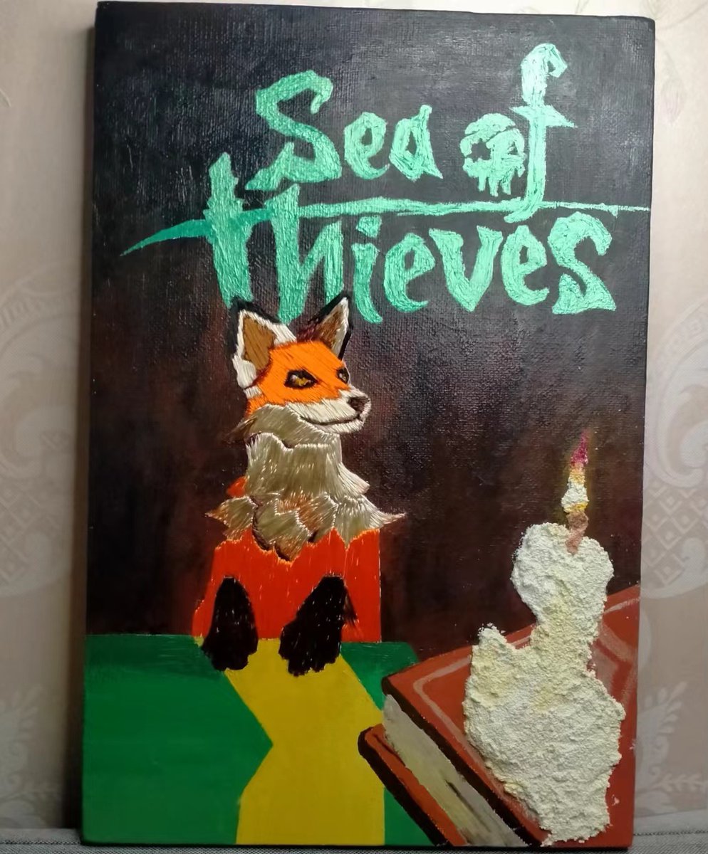 we8600's tweet photo. A Cute Orange Elf
I spent a total of six days on the embroidery;  Tired as I am, I enjoy making it.
During making the reflective silk threads have been used, which makes the little fox lifelike.🦊
@SeaOfThieves #SeaOfThieves #BeMorePirate 
#SeaOfThievesCommunityDay https://t.co/0yZvYscTqi