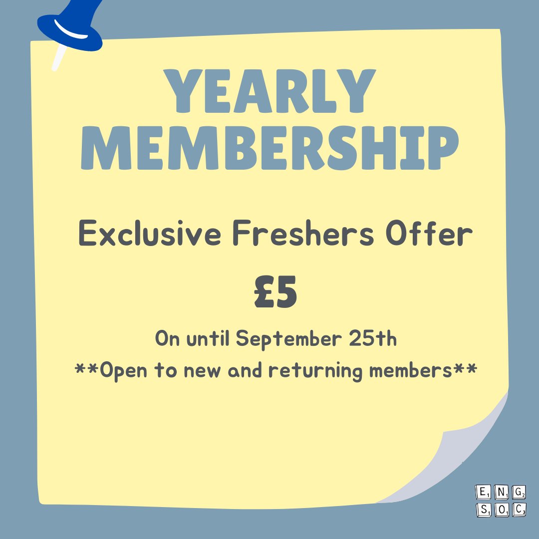 Sheff_EngSoc's tweet photo. What would you do with £5? 🧐

EngSoc Yearly Membership on sale now!!!
For JUST £5, you can join us on all our nights out, events, take part in our football and netball teams, get involved with our chosen charity (soon to be announced!!!)

Only until Sept 25th https://t.co/omcOOJN8GO