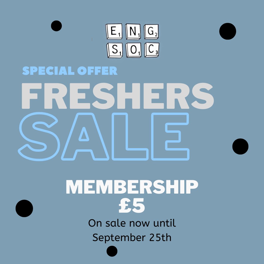 Sheff_EngSoc's tweet photo. Fresher's Sale!!!
Year-long membership for EngSoc reduced to just £5 😱- only until September 25th 11:59pm

Offer open to new and returning members
Follow the link in our bio ✨ https://t.co/Yz2BDMnYlQ