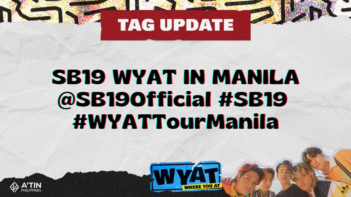 SB19_ATINph's tweet photo. [091722] TAG UPDATE

In just a few, the WYAT Tour begins here in Manila! 📼

Be sure to join the fun by tweeting with our updated tags:

SB19 WYAT IN MANILA
@SB19Official #SB19 
#WYATTourManila https://t.co/589MRNbSDJ