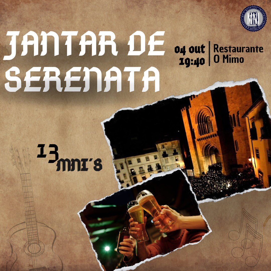 Achavas que ias começar o ano sem nada? 👀

O nosso jantar da Serenata vai ser dia *4 de outubro* às *19:40h* no restaurante *“O Mimo”*.

Para mais informações consultem o nosso instagram: instagram.com/carromni_2223?…

Junta te a nós! ❤️💙

#mnifam #carromni