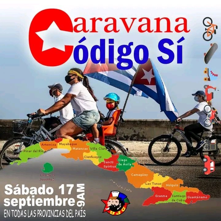 Hoy caravana por el #CódigoSí en todas las provincias del país, convocado por <a href="/UJCdeCuba/">UJC de Cuba</a>. #CubaEsAmor <a href="/DiazCanelB/">Miguel Díaz-Canel Bermúdez</a>