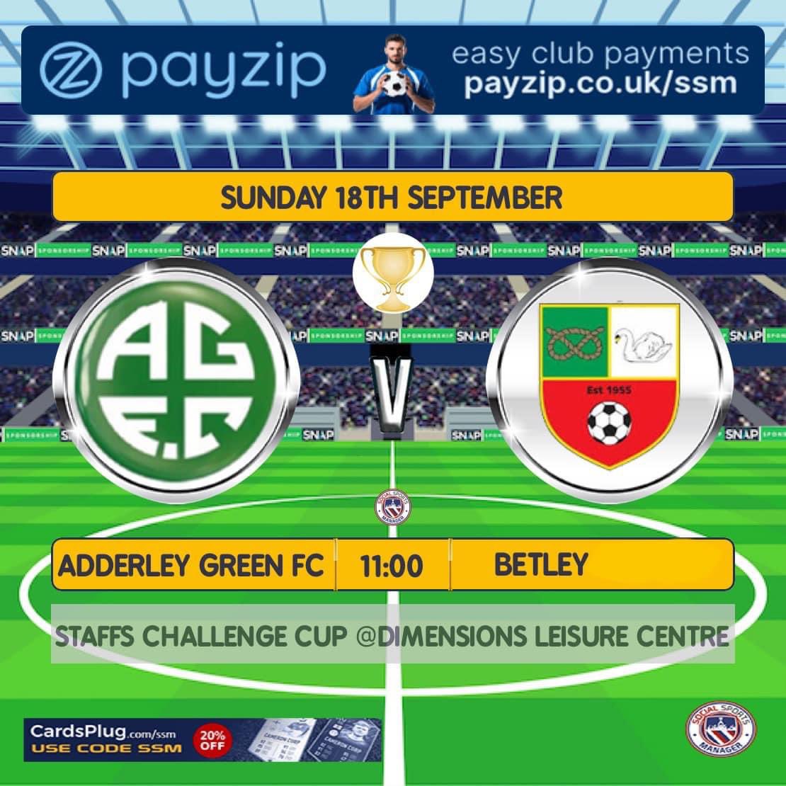 Staffs challenge cup game this week against unknown opponents Betley fc