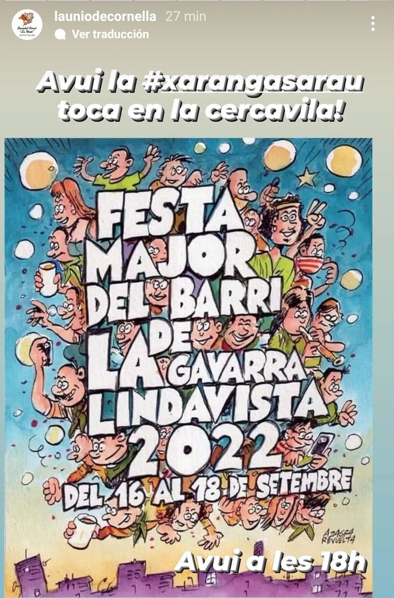 sclaunio's tweet photo. Tornen les festes majors! I torna la Xaranga Sarau al carrer! Us esperem al barri de Gavarra Lindavista! @QFerACornella https://t.co/GGd7pW6QND