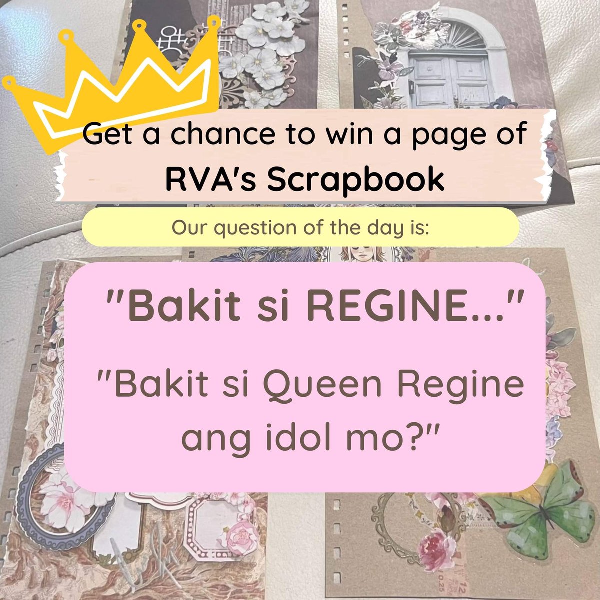 TheRVFriends's tweet photo. Friends! This is it, answer our question of the day.

Reply to this tweet and use our official HT &amp; TL:

Iconic Queen REGINE
#IdolPH2TheFinalShowdown
@idolphilippines 
@reginevalcasid 

You have until 8pm tonight to gain as much RTs and QRTs as you can. Good luck! https://t.co/z3hPqWI6Rm