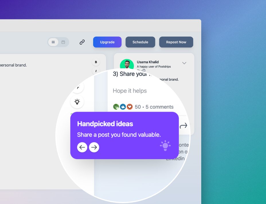 postdrips's tweet photo. Not sure what to post on LinkedIn?

Postdrips gives you 100+ handpicked ideas for your next LinkedIn post right within the tool.

#linkedintools #personalbranding #socialmediatools https://t.co/W8z8DVys9U