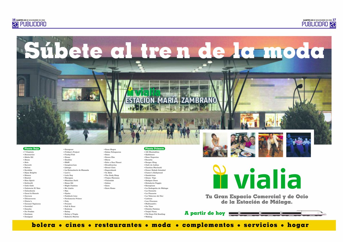 RetailerMalaga's tweet photo. #retailvintage

VIALIA MÁLAGA

Publicidad con motivo de la inauguración el 28 de noviembre de 2006 del nuevo centro comercial y estación Viala Málaga María Zambrano

@CCVialiaMalaga https://t.co/r1hpAwTmsr